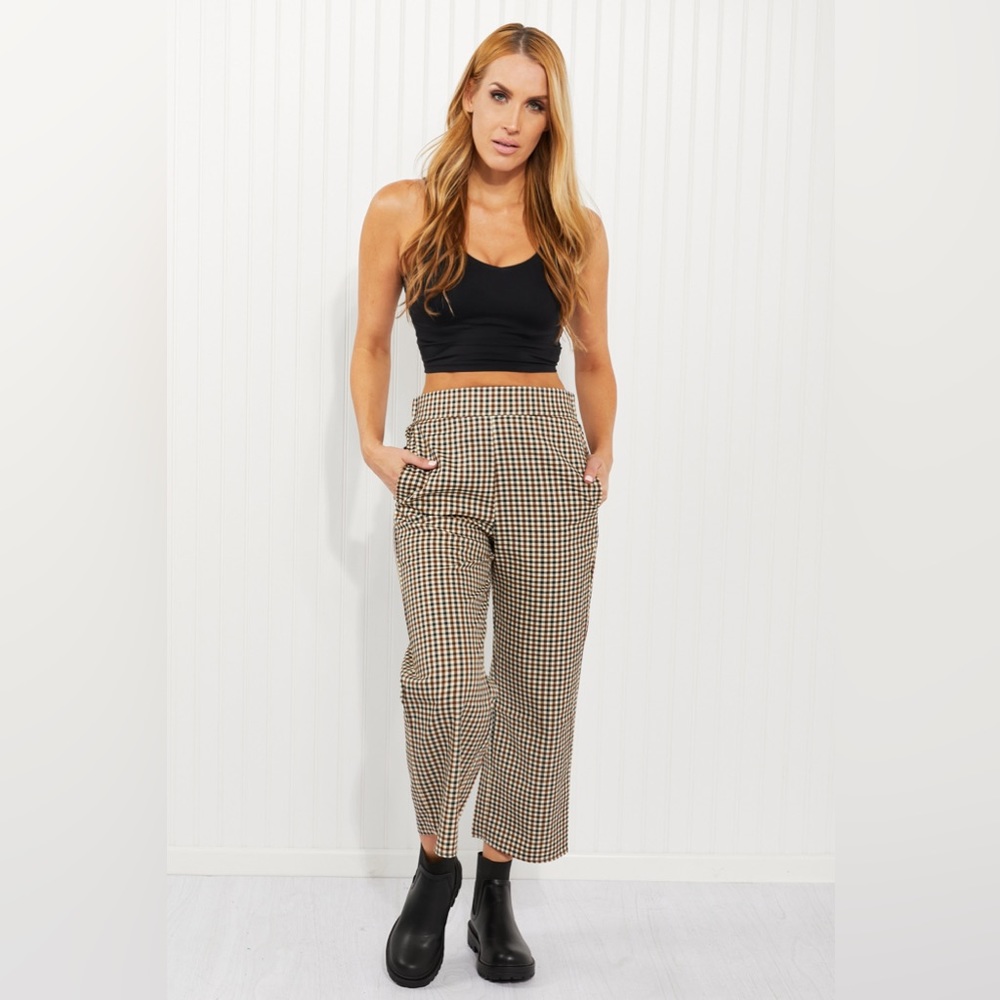 Plaid Wide Leg Pants with Pockets